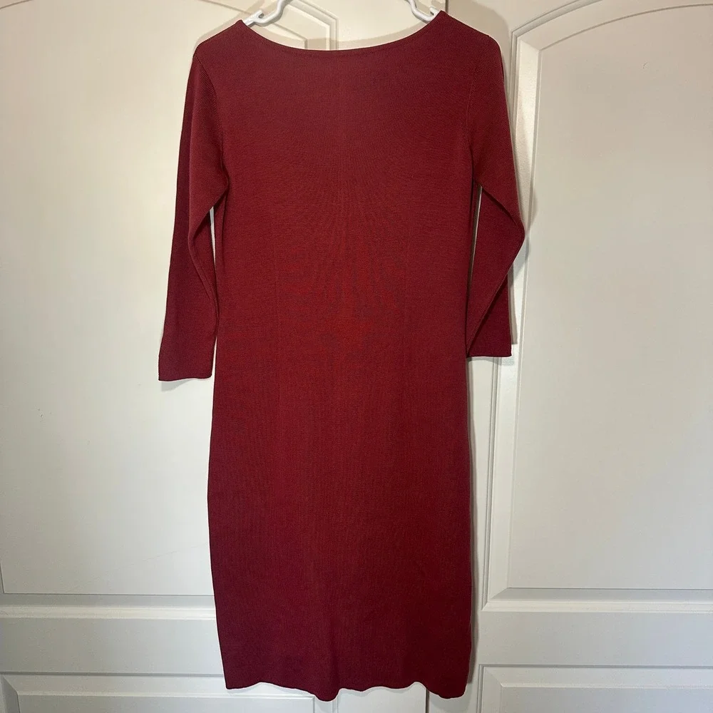 Peruvian Connection Sheath Dress Womens Medium Burgundy Pima Cotton‎ Ribbed Knit